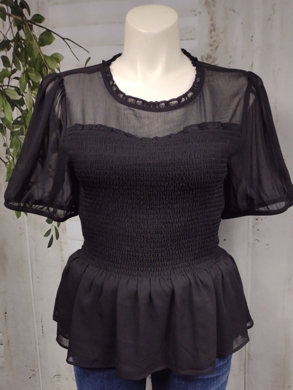 torrid Black Smocked Sheer Peplum Blouse Size 2X